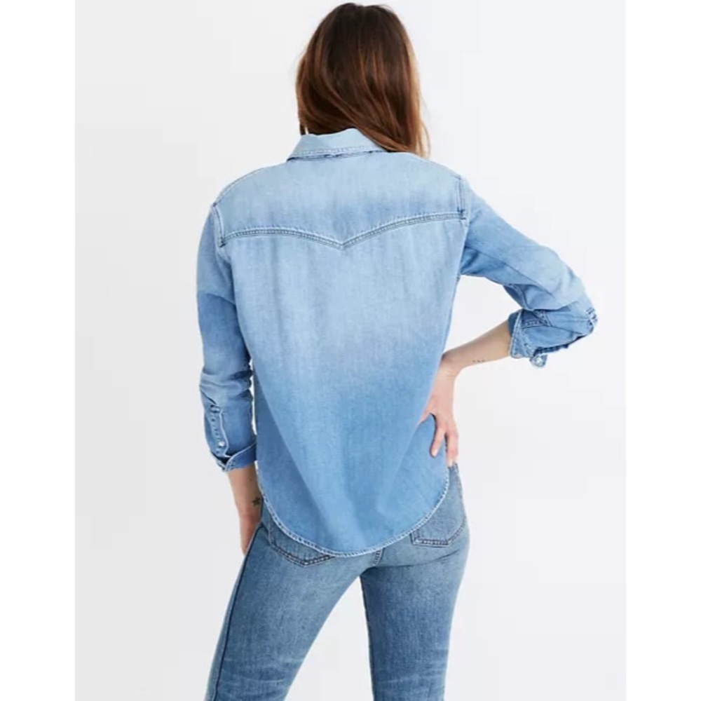 Madewell Oversized Western Snap Button Up Shirt Blue XXS - Picture 3 of 6